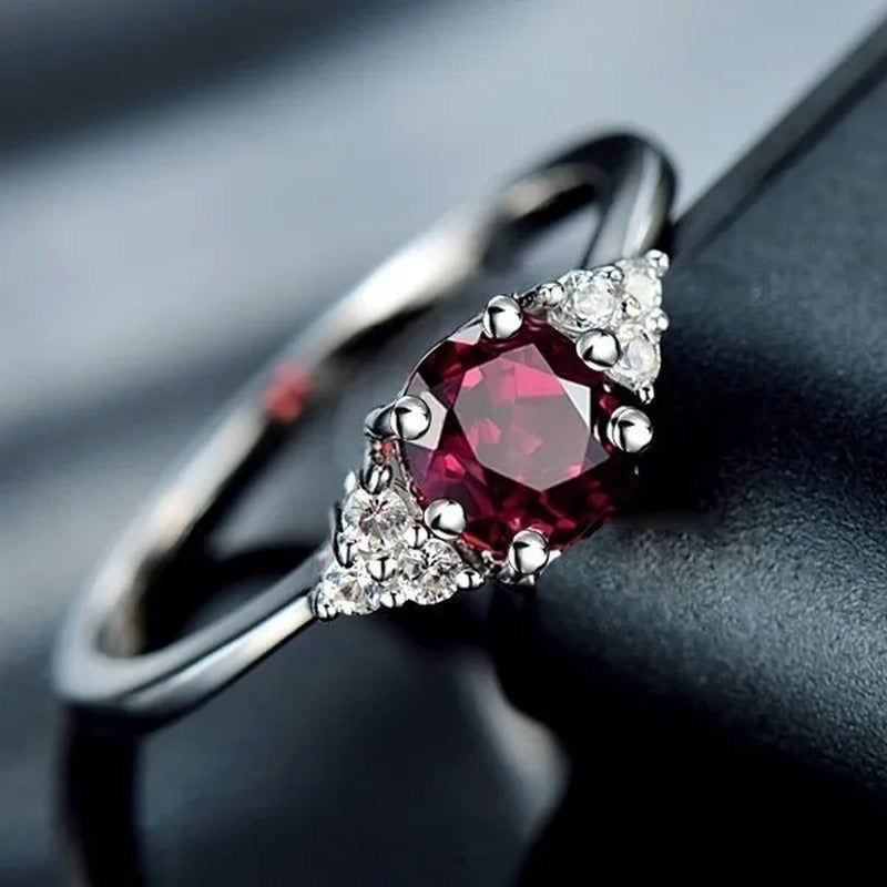 Women'S 925 Pure Silver Natural Garnet Ruby Daily Leisure Wedding Engagement Rin