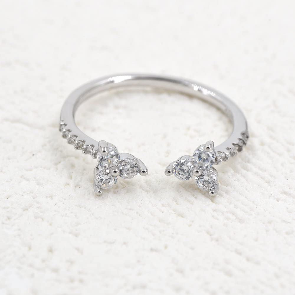 Womens Sterling Silver Rings Open Cluster Ring 18K Gold Plated