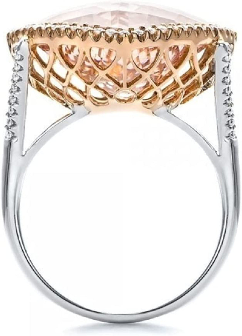 YI Pink Diamond Rings for Women Girlfriend Girls Champagne Hollow Luxurious Eleg