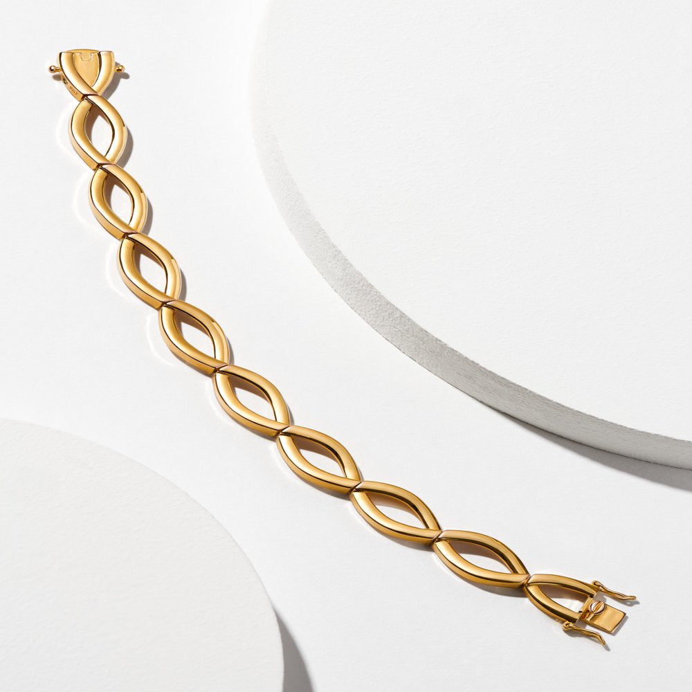 Women'S 18Kt Gold over Brass High-Polish Elong Link Bracelet, 7.5"