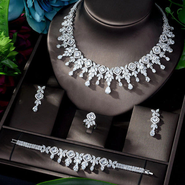 Zircons High Quality White Gold Color Cubic Zirconia Bridal Wedding Necklace