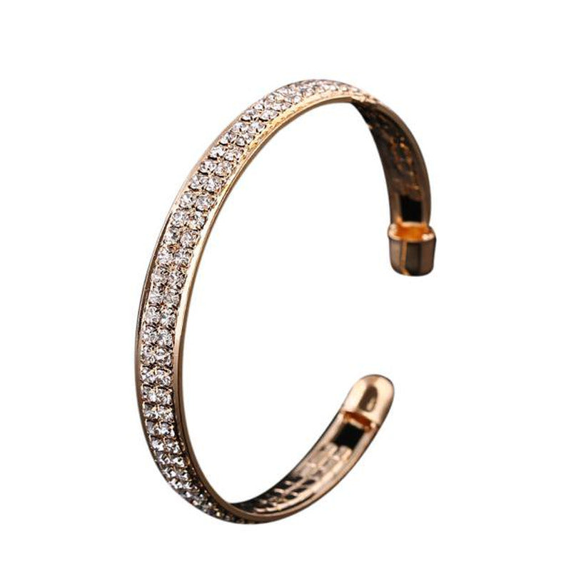 Womens Fashion Gold Crystal Rhinestone Open Bangle Cuff Bracelet Jewelry Gold