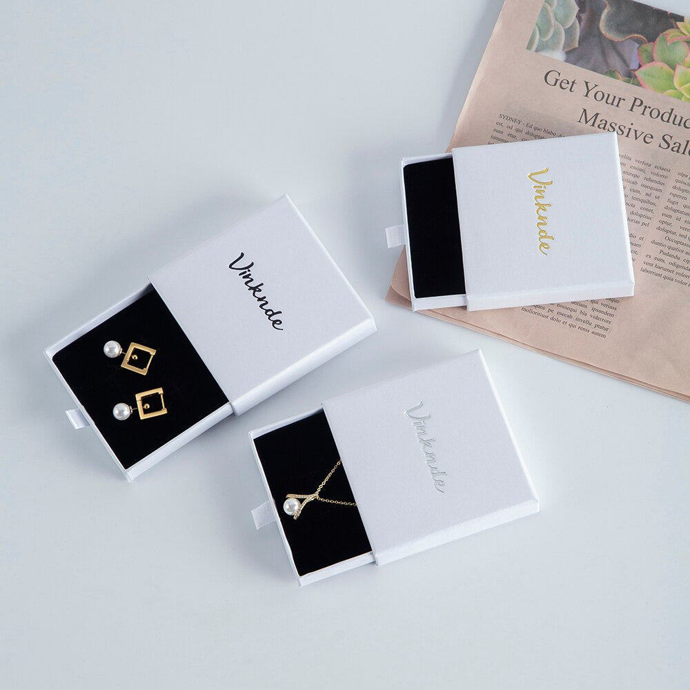 50Pcs Custom Logo Cardboard Jewelry Ring Necklace Gift Storage Box Slide Drawer