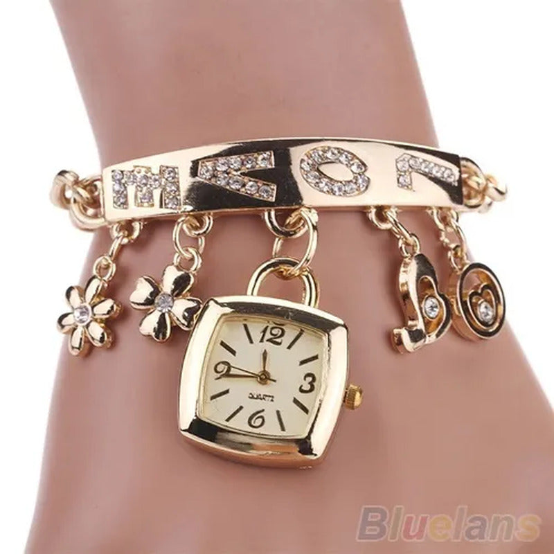 Women'S Flower Heart Love Style Rhinestone Stainless Steel Chain Bracelet Wrist