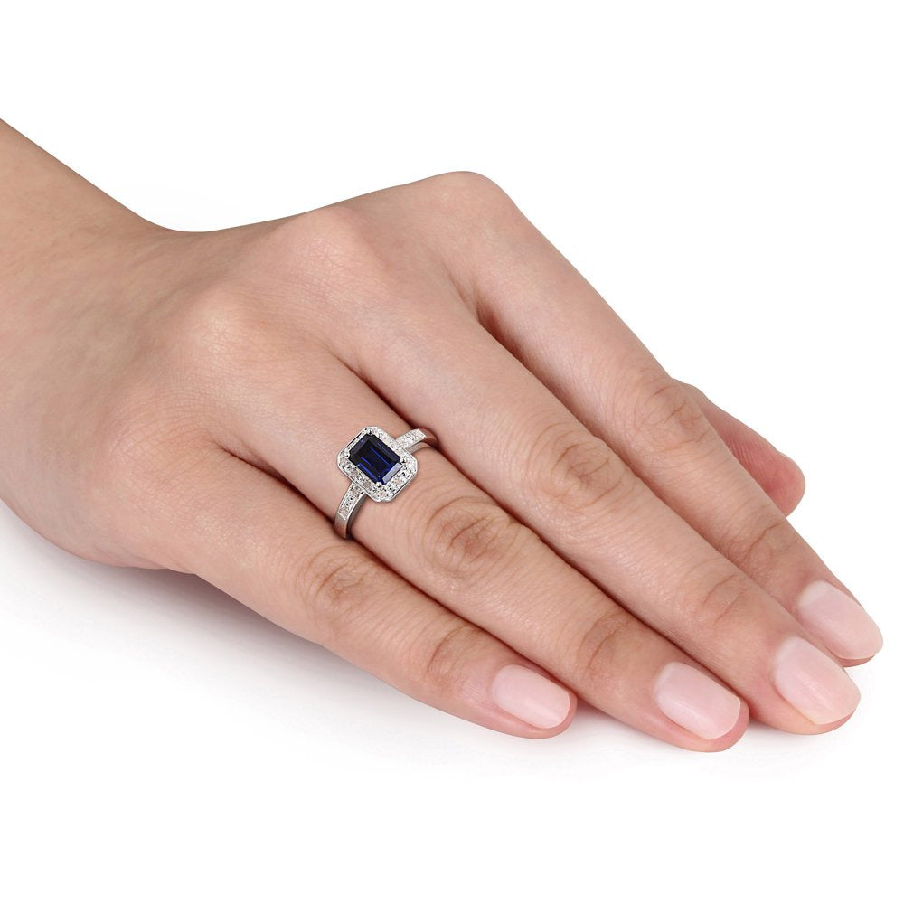Miabella Women'S 1-5/8 Carat T.G.W. Emerald-Cut Created Blue Sapphire and Diamon