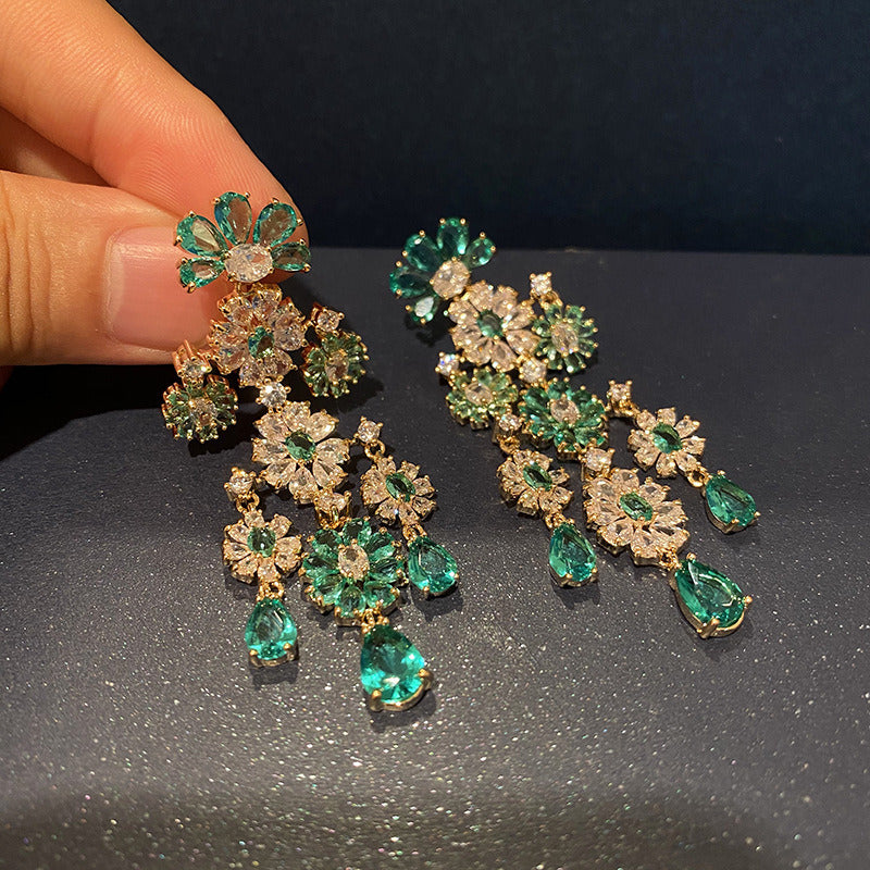 Women'S Flower Earrings Green Flower Cluster Drop Pendant