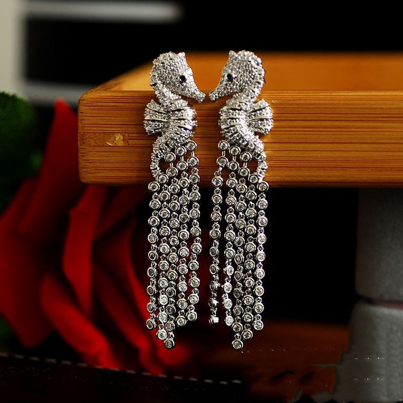 Xindale'S New Super Flash Crystal Earrings Long Retro Tassel Earrings