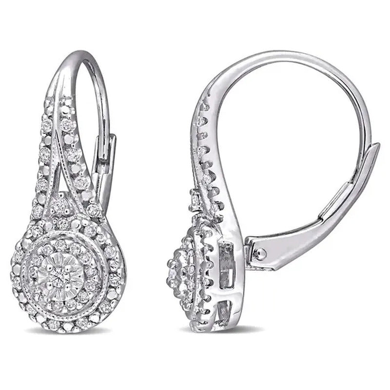 Women Elegant 925 Sterling Silver Paved round Cut Diamond Hoop Huggies Earrings