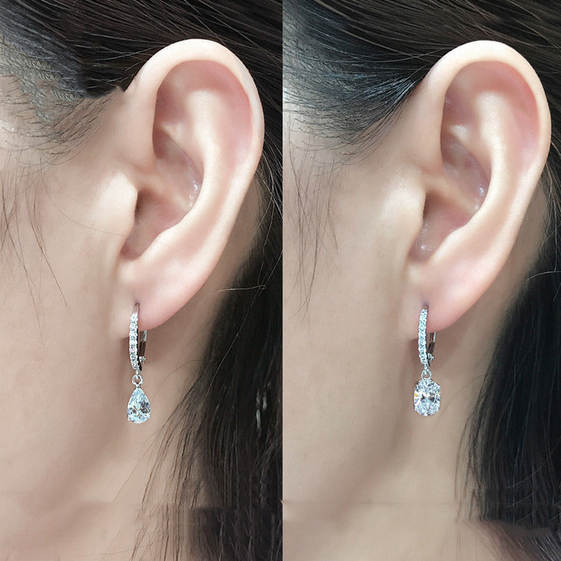 Women'S Short Sterling Silver Drop Earrings with Diamond Pear Shape