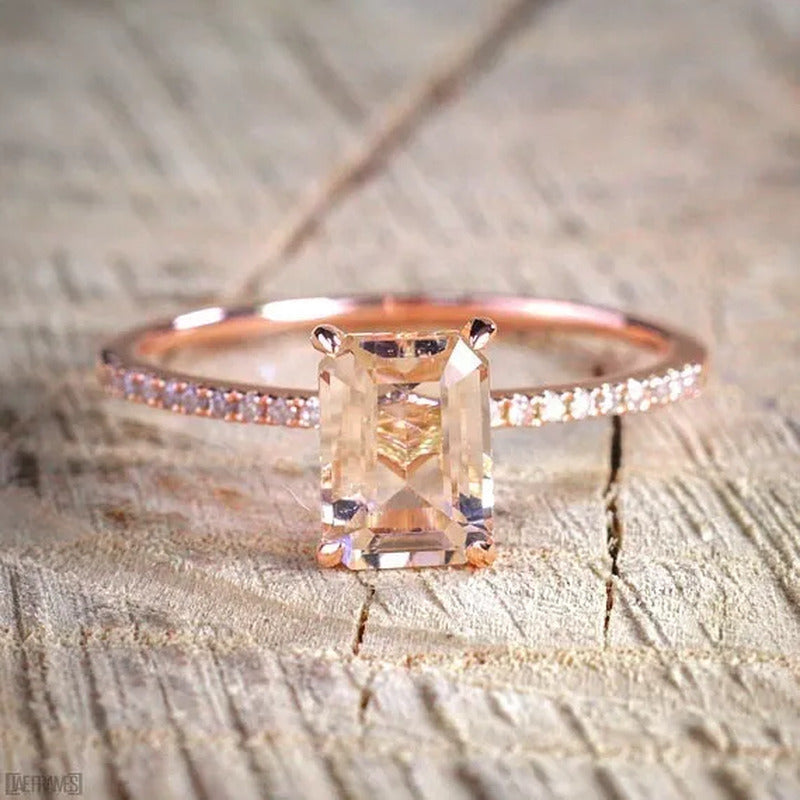 Worth to Buy Exquisite 18K Rose Gold Floral Rings Set Slim Princess Morganite Ne