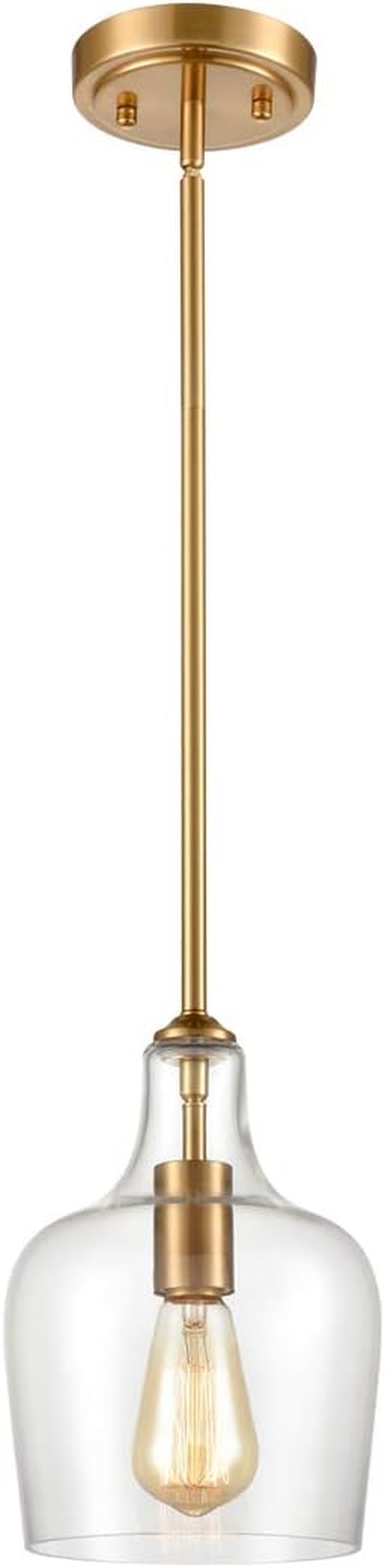 JEENKAE Modern Brass Glass Kitchen Pendant Lighting Rod-Hung Gold Pendant Light, 1-Light-1