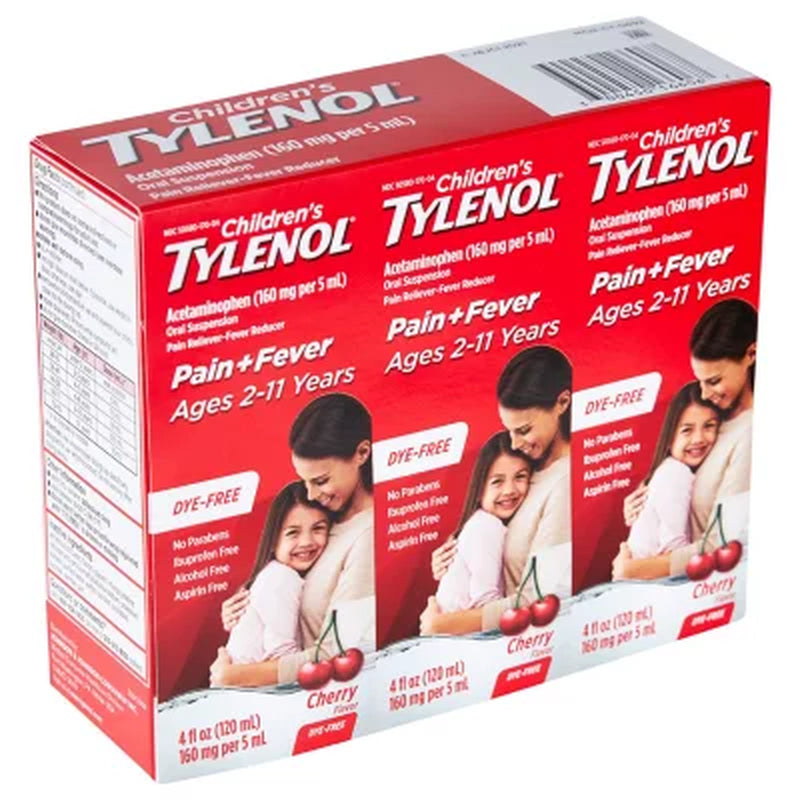 Children'S Tylenol Oral Suspension, Cherry, 4 Oz., 3 Pk.