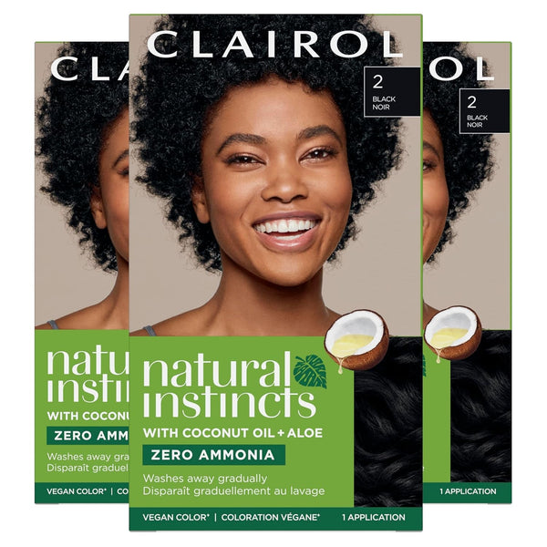 Natural Instincts Demi-Permanent Hair Dye, 2 Black Hair Color, Pack of 3