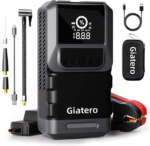 Q13 4000A Portable Car Jump Starter with Air Compressor 150PSI, Jump Start Battery Pack(10.0L Gas/8.0L Diesel), 12V Jump Box with 3 Modes Flashlight & Jumper Cable, LCD Display Power Bank