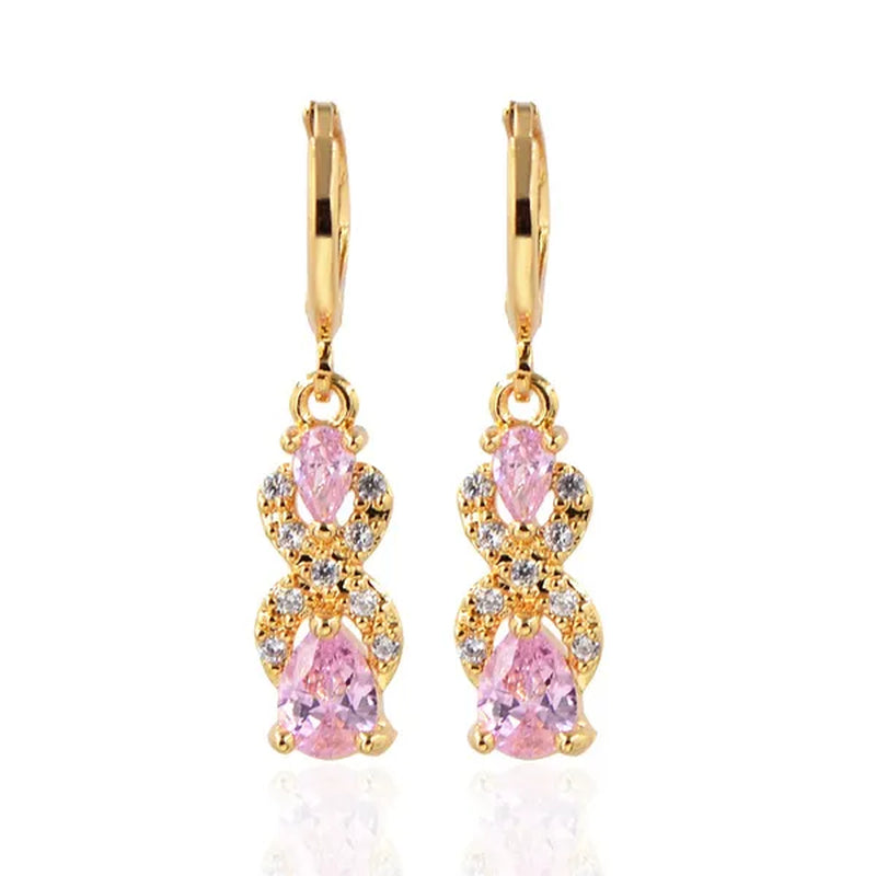 Women Green Cubic Zirconia CZ Teardrop Dangle Earrings Gift For Girl