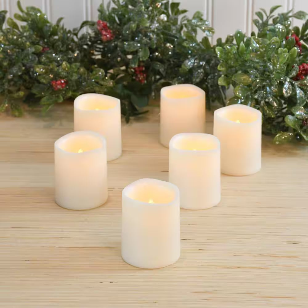 LED Amber Battery Operated Mini Pillar Candles Set of 6