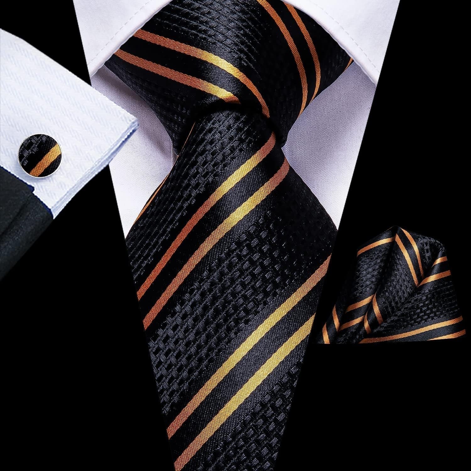 Mens Paisley Floral Silk Tie for Men Striped Necktie and Pocket Square Cufflinks Set Wedding Business