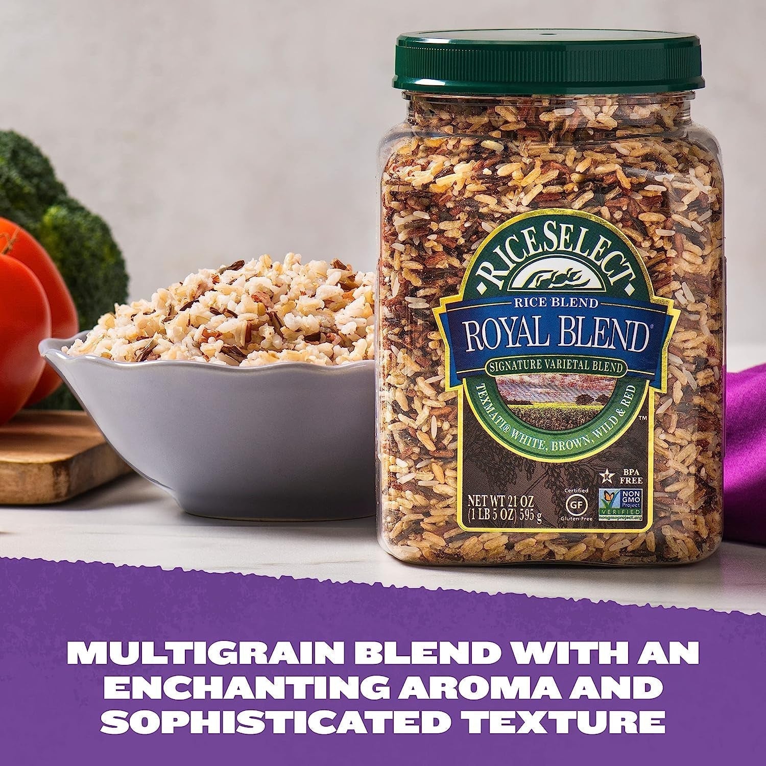 Royal Blend, Blend of Texmati White, Brown, Red, and Wild Rice, Premium Gluten Free Rice, Non-Gmo, 21 Ounce Jar