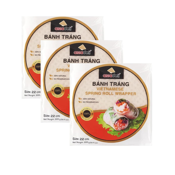 Rice Paper, 30~32 Sheets per Pack, 10.5 Oz, Vietnamese Spring Roll Wrapper, Premium Rice Paper, round 22Cm (Pack of 3 Bags)