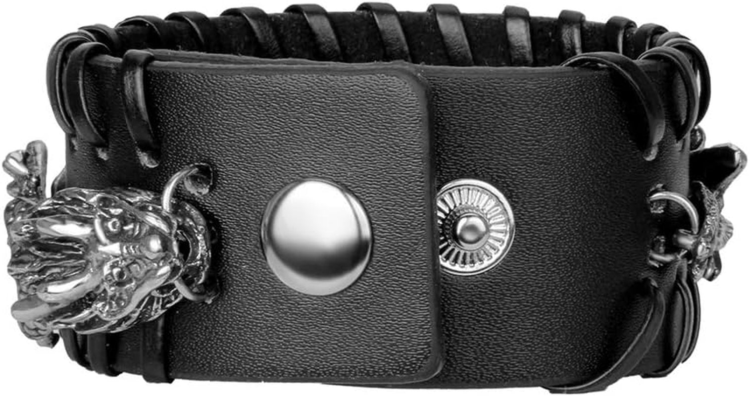 Leather Cuff Bracelet Punk Braided Bracelets Rock Leather Wristbands Faux Mens Leather Bracelet Gothic Viking Bangle Adjustable Wrap Bracelet for Women,Men
