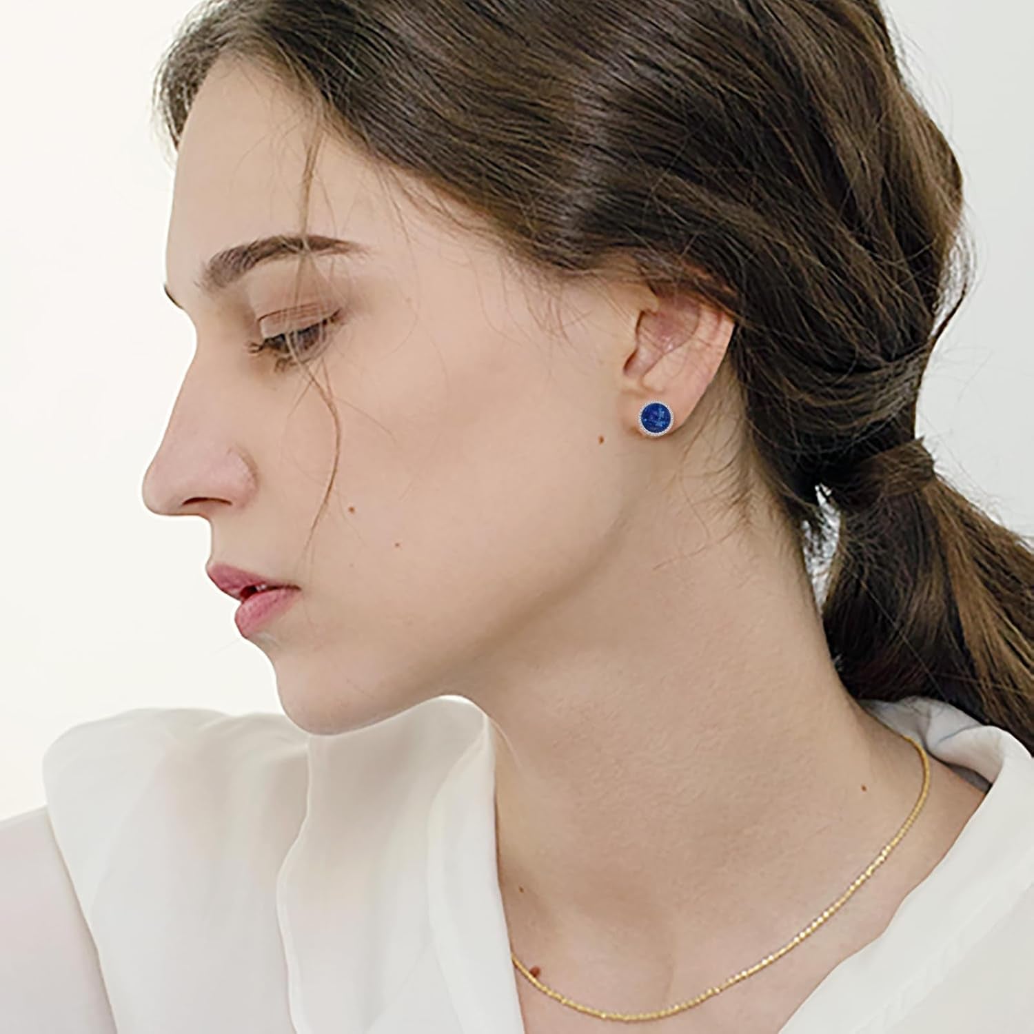 Stud Earrings Sterling Silver Opal/Black Onyx/Pearl/Moss Agate/Olivine Peridot/Pink Cat Eye Stone/Lapis Lazuli/Larimar Stud Earrings Jewelry Birthday Christmas Gifts for Women Teens