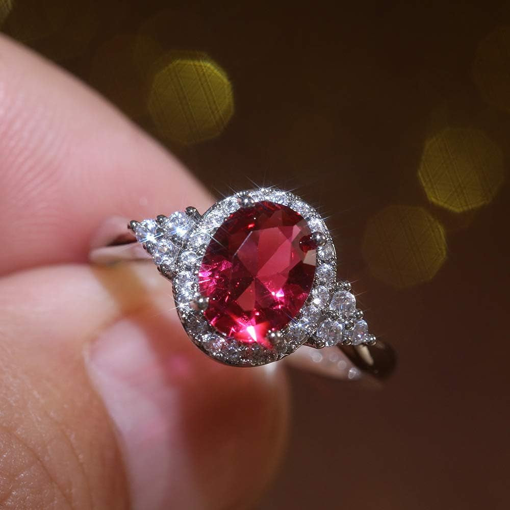 S925 Sterling Silver Classic Crystal Gem Engagement Ring with Sparkling CZ Diamond Ring Temperament Female Ruby Ring Luxury Jewelry Birthday Gift