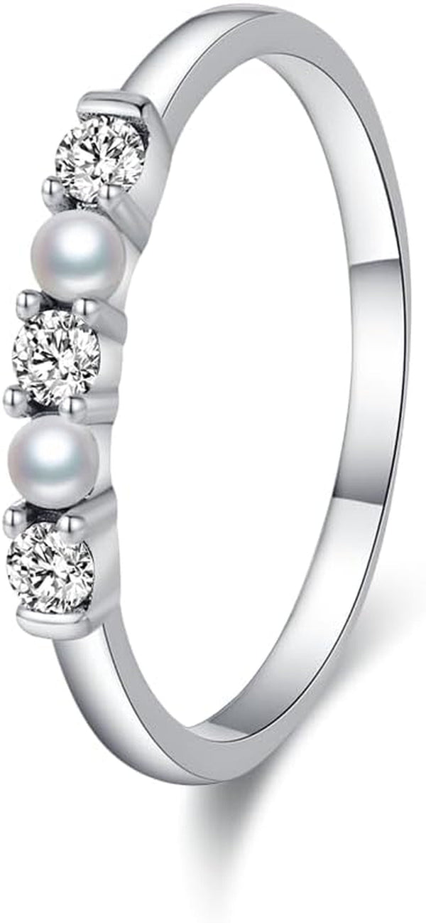 Sterling Silver Promise Stacking Pearl Rings - Stackable Dainty Pearl Ring for Prom Dress - Size 6-8