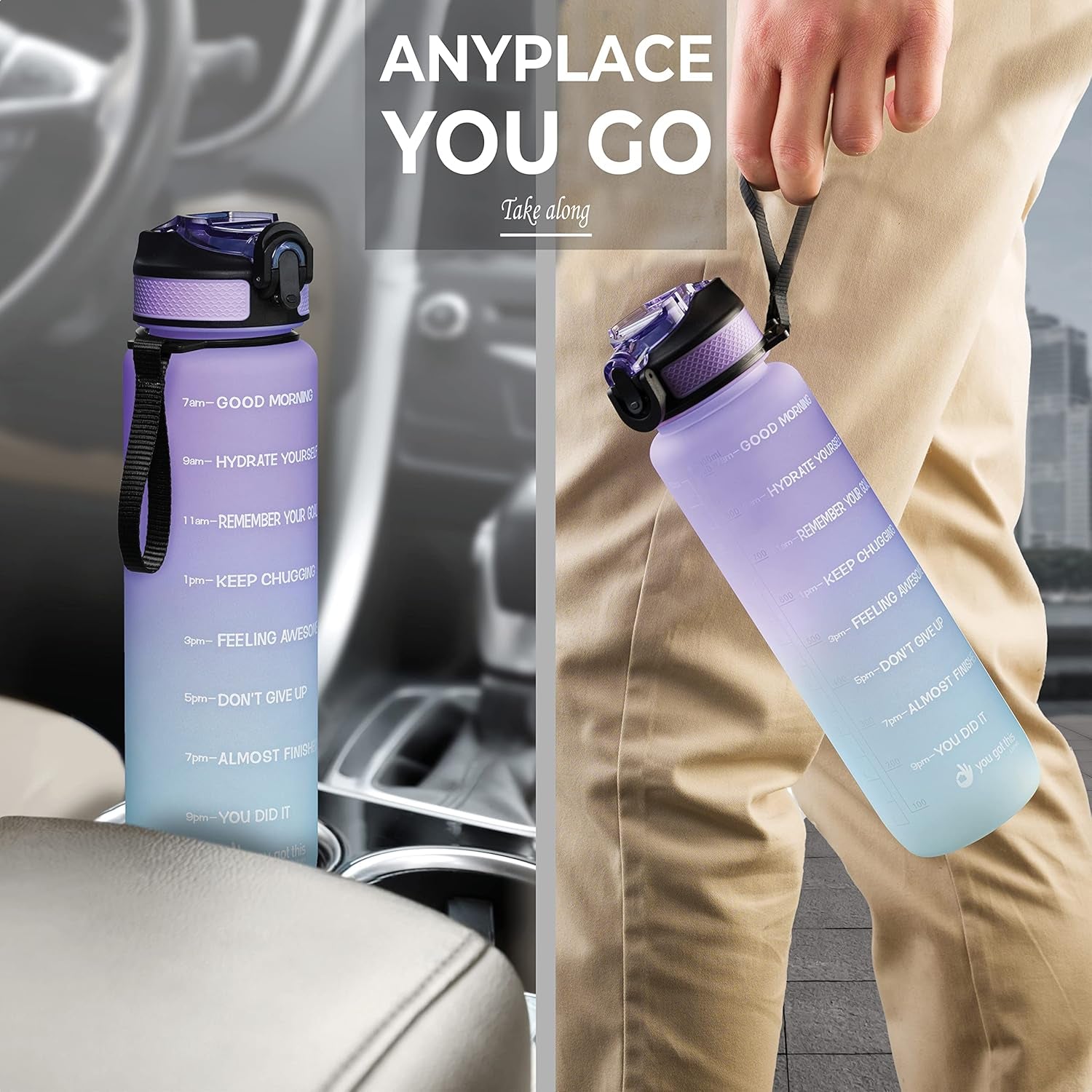 Motivational Water Bottle with Time Marker, 32 Oz Water Bottle, Sports Water Bottle with Spout, Achieve All-Day Hydration Spillproof, BPA FREE