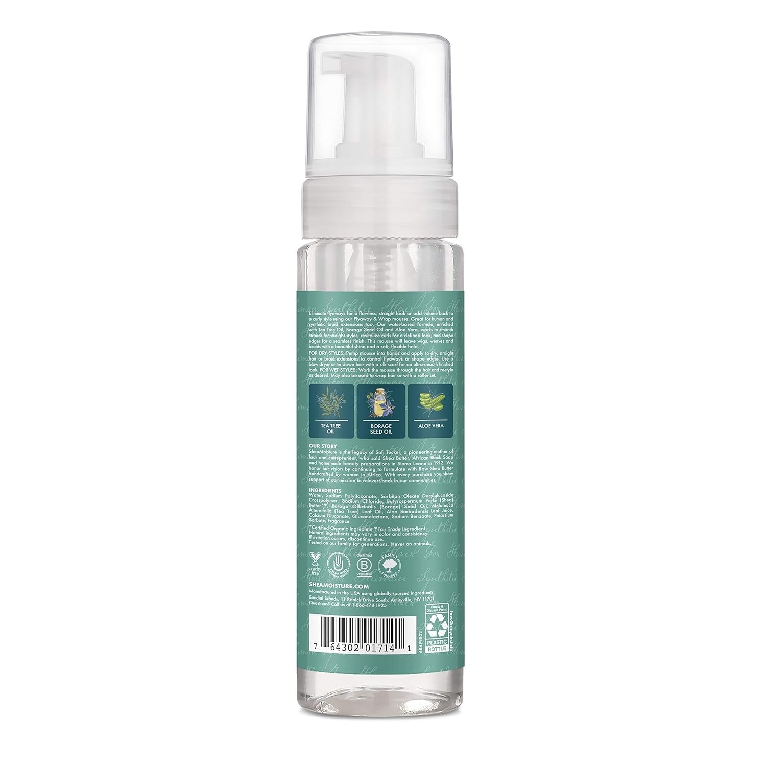 Mousse for Curly Hair, Wig or Weave, Tea Tree and Borage Seed Oil, Paraben-Free Styling Mousse, 7.5 Ounce