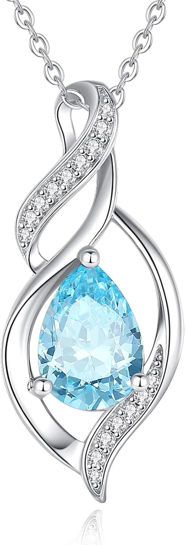 Birthstone Necklace for Women Teardrop Necklace S925 Sterling Silver Infinity Love Birthday Gifts for Mom Women Girls, 16"+2" Inches