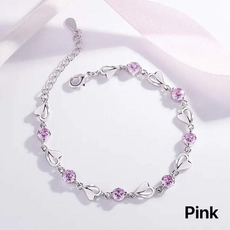 Crystal Bracelets 925 Sterling Silver Fashion Love Heart Zircon Bracelets for Women