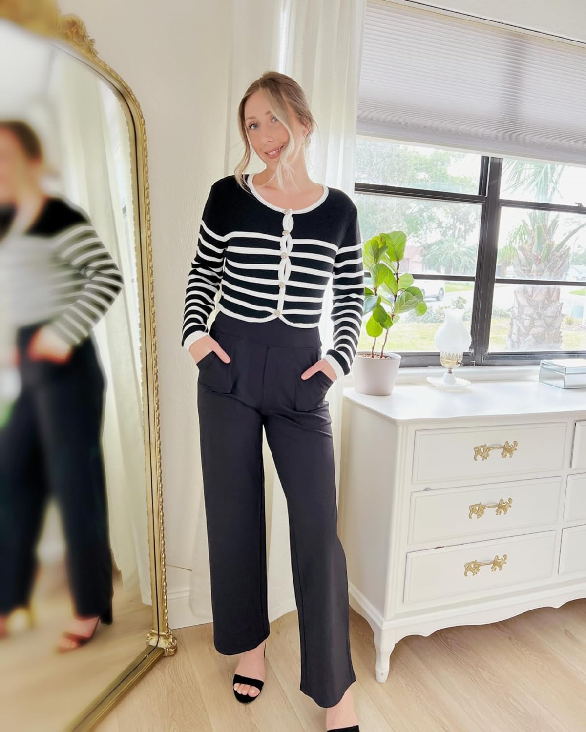 Yoga Pants Women Wide Leg Pants with Pockets High Waist Stretch Dress Casual Sweatpants Petite/Regular/Tall