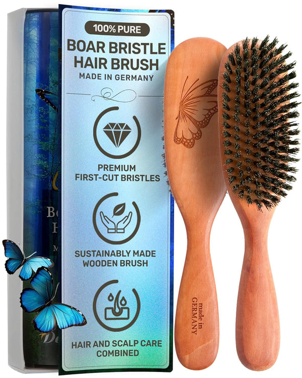 100% Natural Boar Bristle Hairbrush for Healthy Hair - Gentle Care, Made in Germany