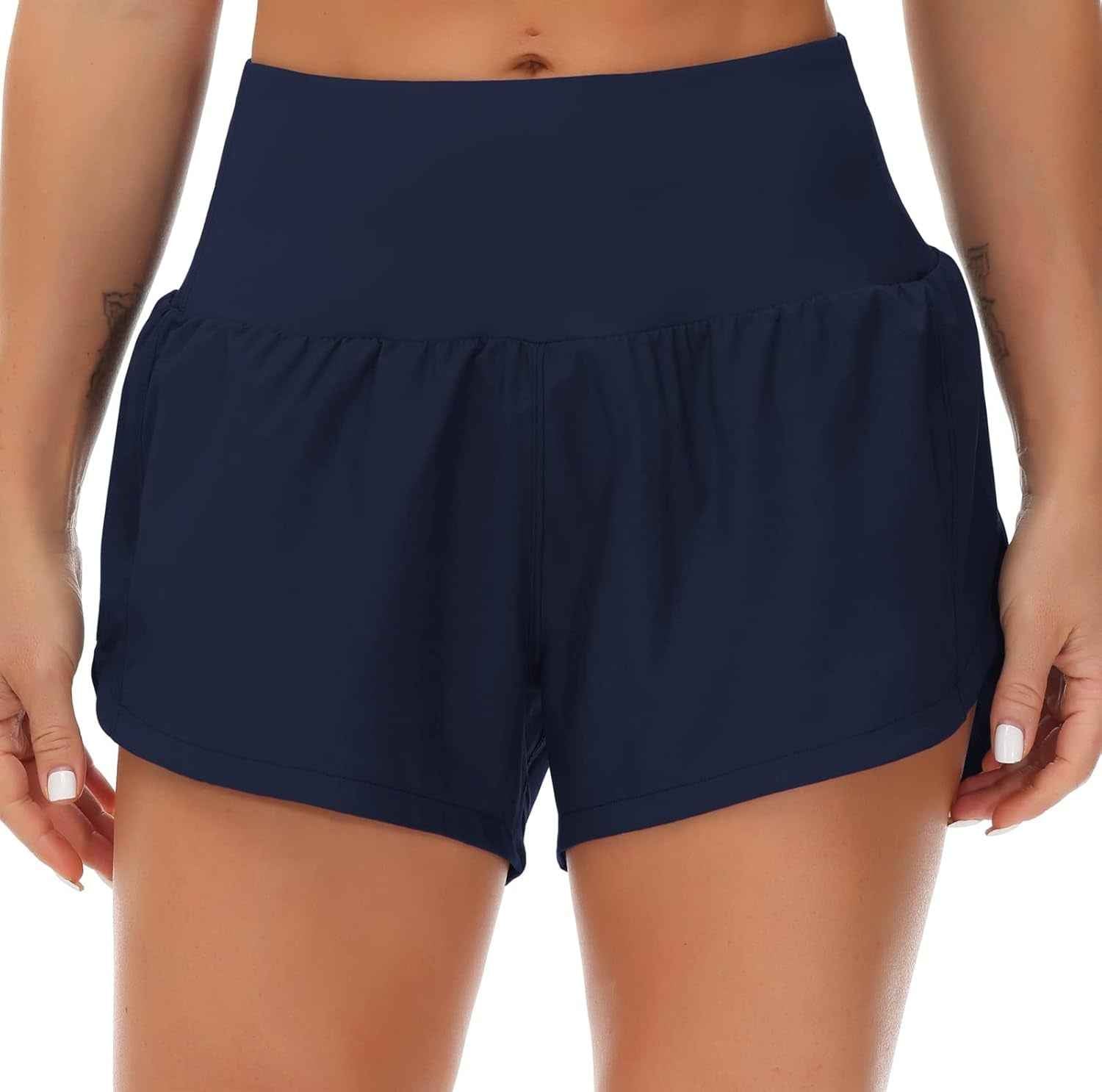 Womens High Waisted Running Shorts Quick Dry Athletic Workout Shorts with Mesh Liner Zipper Pockets