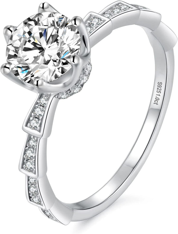 KRKC&CO Engagement Rings, Wedding Band with Moissanite Diamond, 1 Carat VVS1 Solitaire Clarity Stone, 925 Sterling Silver, Ideal for Women for Wedding, Anniversary and Proposal