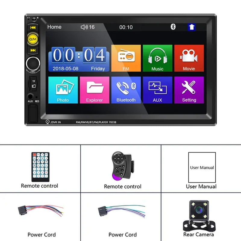 7" Bluetooth HD Touch Screen Car Stereo Radio 2DIN Car MP5 Player FM/USB/AUX/SD Function with Steering Wheel Control +Cam(Optional)