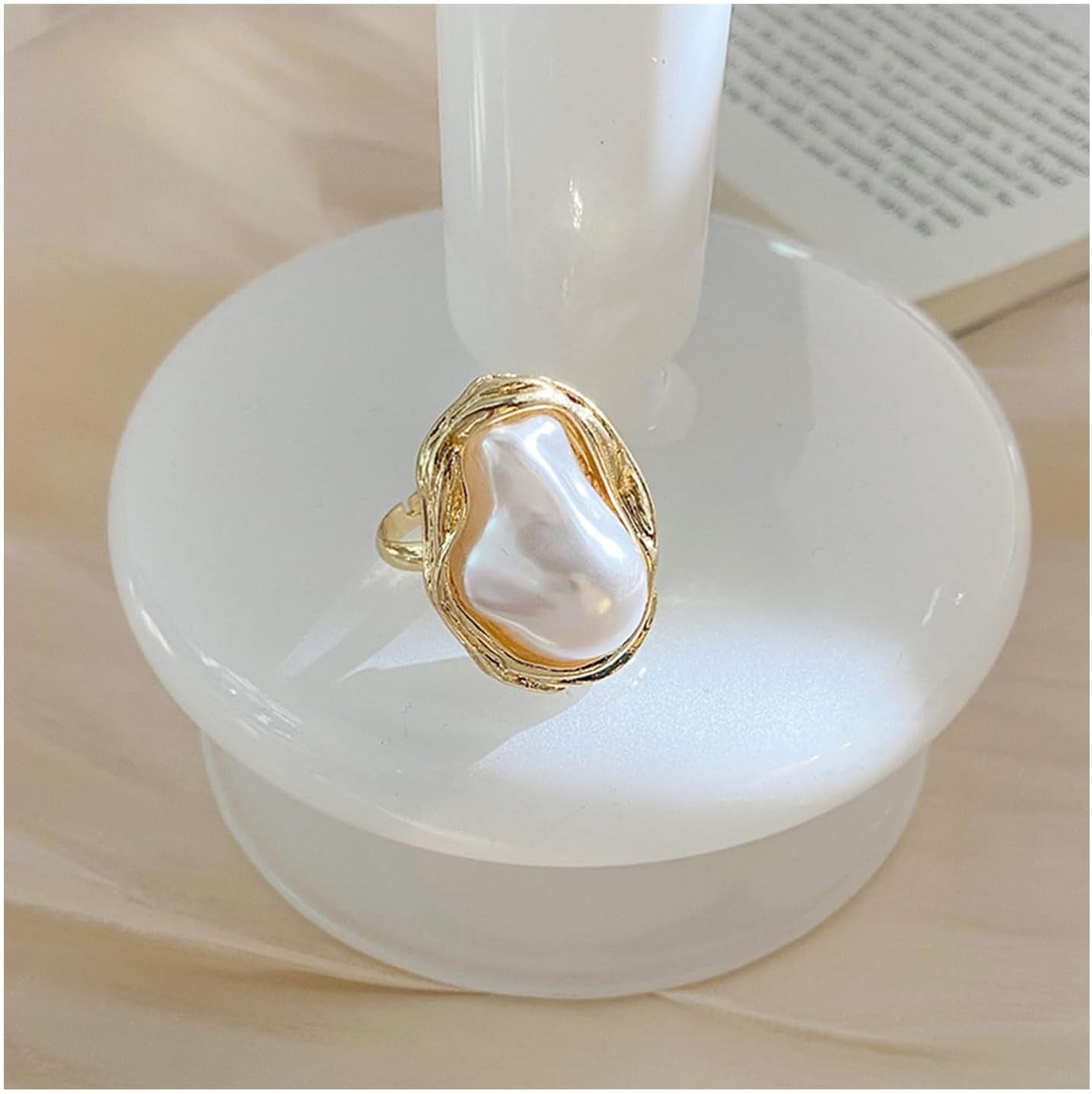 Pearl Ring for Women Geometrical Irregular Pearl Ring Womens Open Adjustable Index Finger Rings