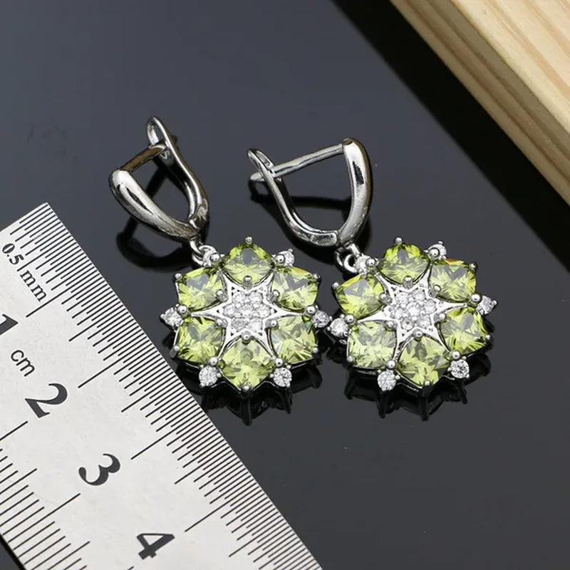 925 Sterling Silver Decoration Bridal Jewelry Olive Green Topaz Jewelry Sets for Women Fashion Earrings Turkish Jewelry