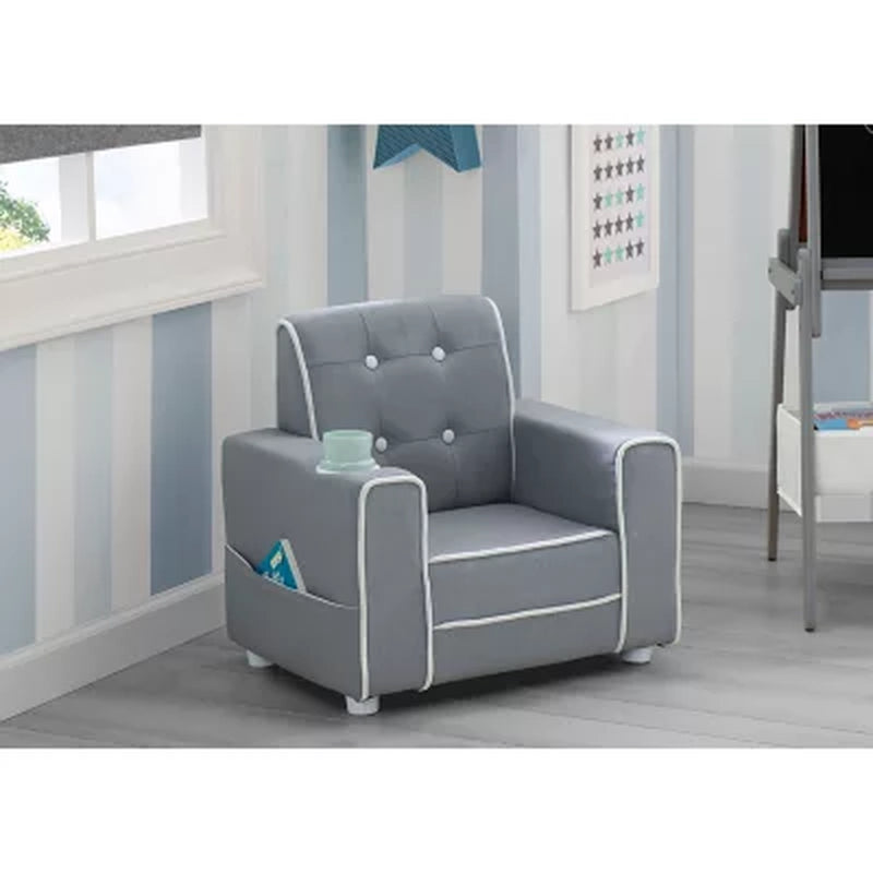 Delta Children Chelsea Kids' Upholstered Chair with Cup Holder, Soft Grey