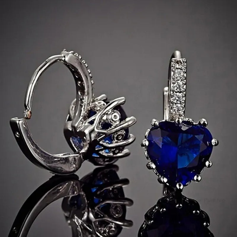 ZCM Womens Fashion  Plated Earrings Sapphire Blue Crystal Heart Leverback Earrings
