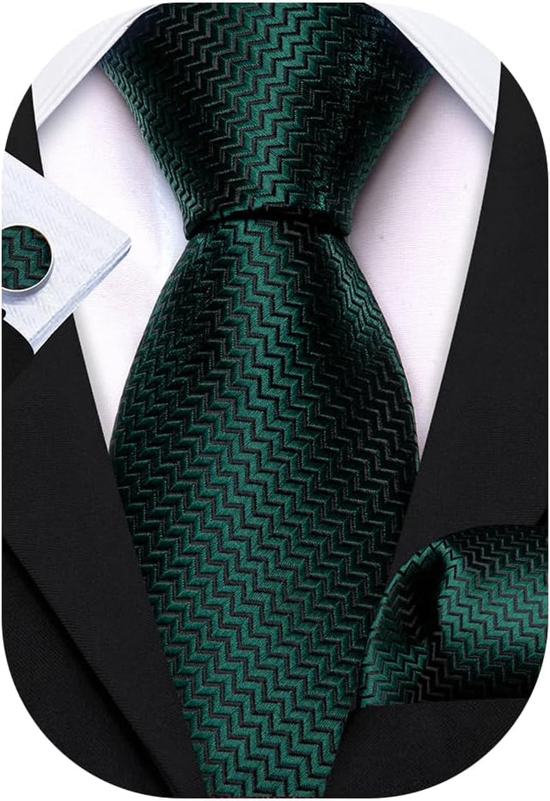 63" Mens Tie Extra Long Striped Plaid Silk Pocket Square Necktie Cufflinks Set for Wedding Business