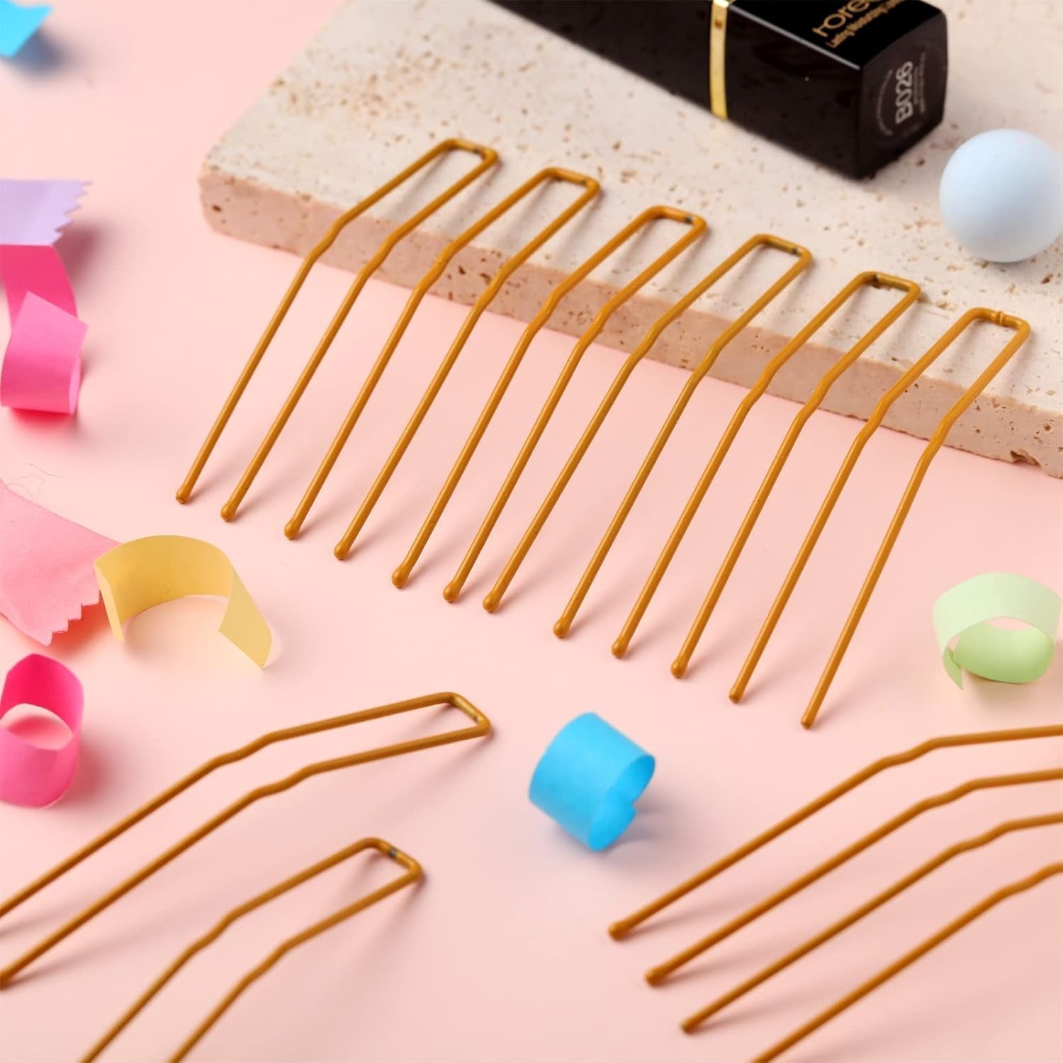 24 Pcs U Shaped Hair Pins, Ballet Bobby Pins U Hair Styling Pins for Updo with Storage Box, Metal U Bun Hair Forks for Women Girls, Thick, Thin, Long, Curly Hair (Gold, 2.5 Inch)