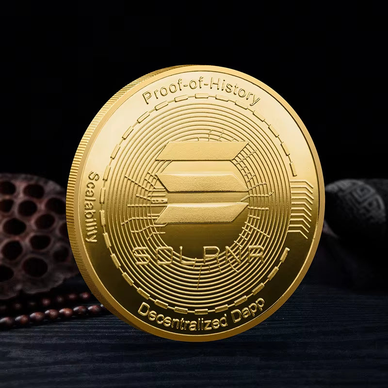 Solana Coin SOL Coin Gold, Silver Plated Physical Metal Crypto SOL Coin with Plastic Case Commemorative Coin Art Collection Gift