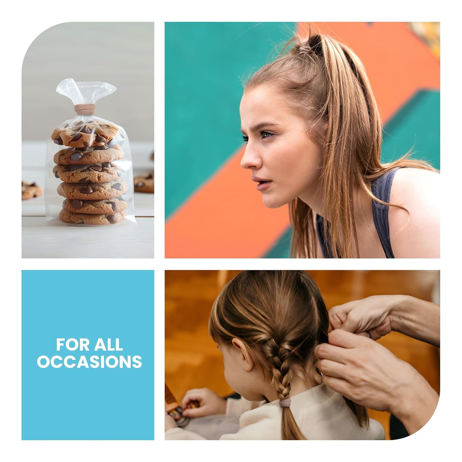 Large Fabric Hair Ties Soft & Gentle Bands Ponytail Holder for Thick Heavy Curly Hair, No Slip No Damage Seamless Scrunchies Headbands 100 Pcs (Caramel)