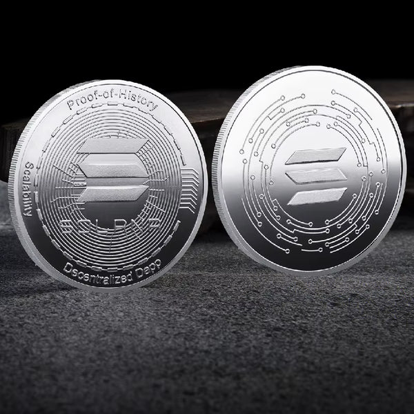 Solana Coin SOL Coin Gold, Silver Plated Physical Metal Crypto SOL Coin with Plastic Case Commemorative Coin Art Collection Gift