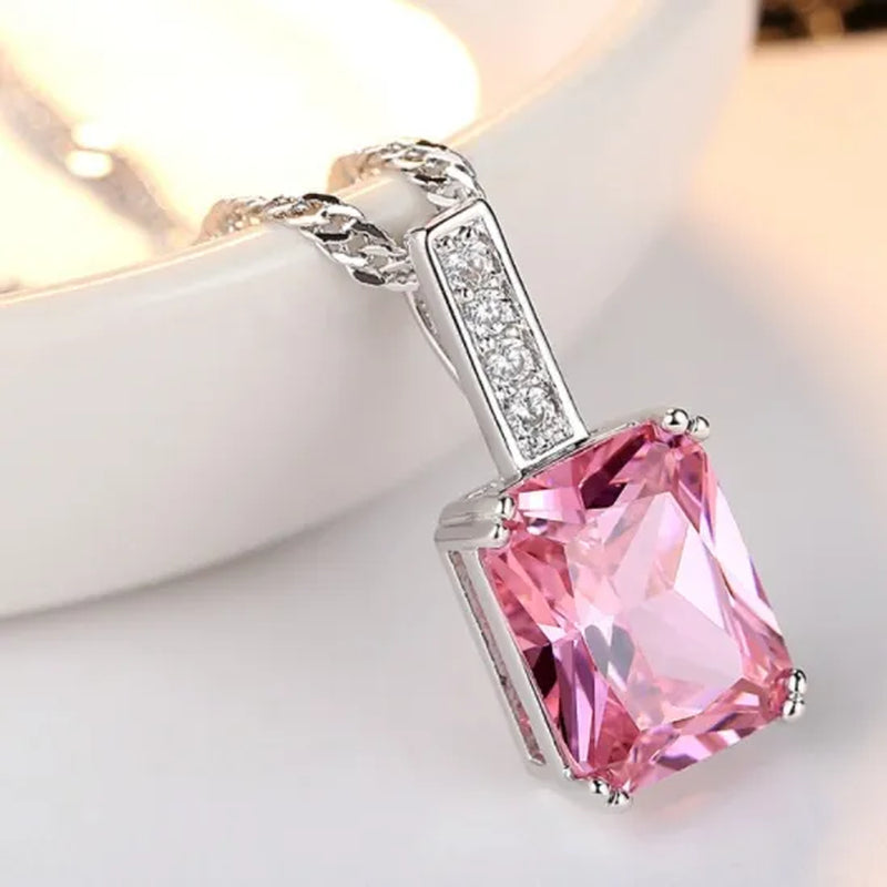 woman fashion Jewellery Simplicity Elegant Sapphire/Amethyst/Pink Necklace  Silver Banquet engagement  Jewellery Necklace
