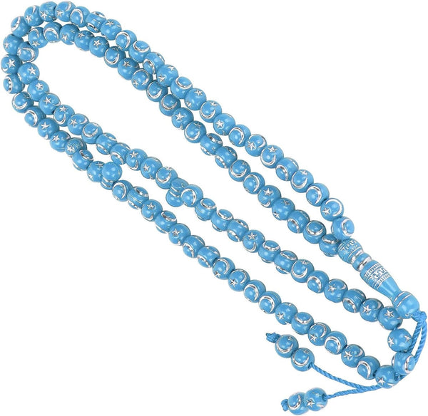 Islamic Prayer Beads, Muslim Rosary Beads 99 Grains Resin Gilding Religious Article Islam Prayer Rosary Beads Islamic[Blue] Necklaces