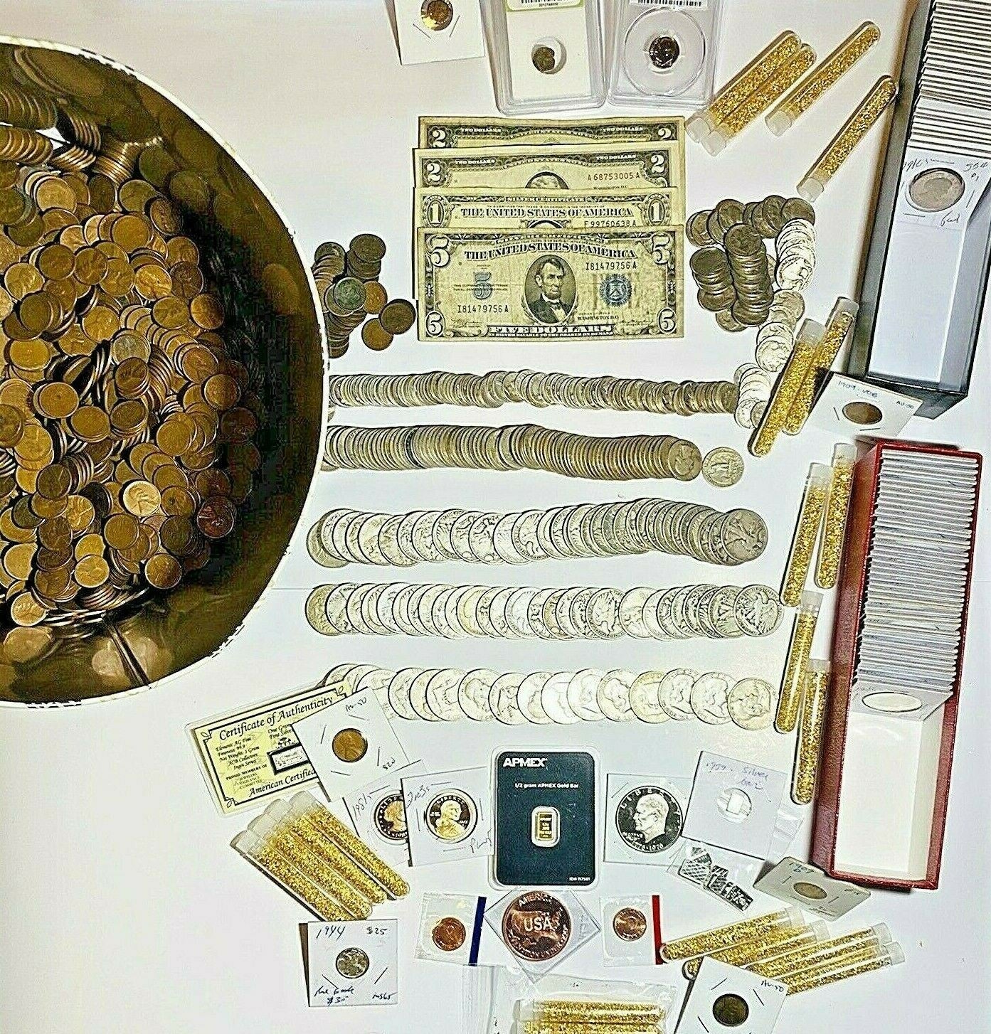 100 Vintage Coins Including 90% Silver, Wheats+More. US Auction/Estate Coin Lot