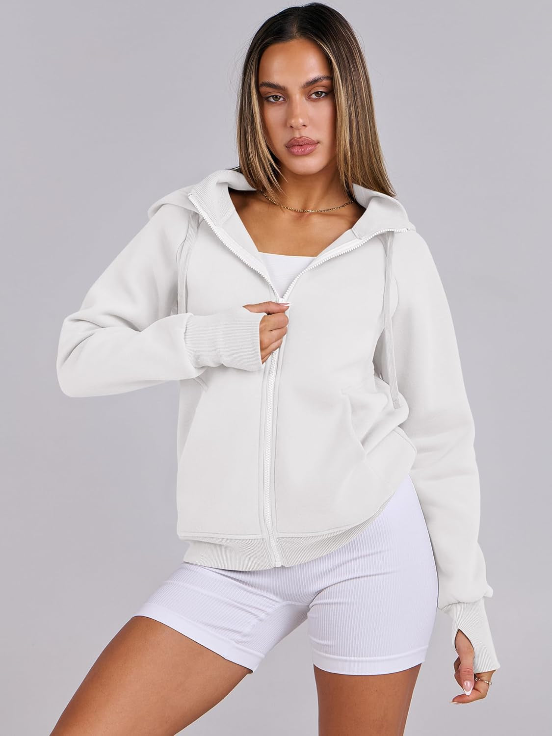 Womens Zip up Hoodies Fleece Jackets Long Sleeve Sweatshirts Pockets Casual Fall Fashion Preppy Outfits Y2K Clothes