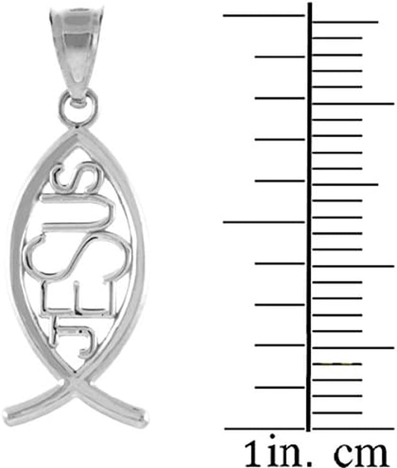 925 Sterling Silver Vertical Jesus Ichthus Charm Christian Fish Pendant